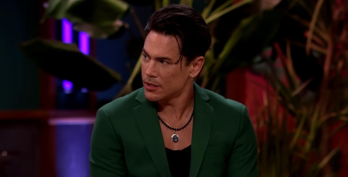 Tom Sandoval in a green suit at the Vanderpump Rules reunion