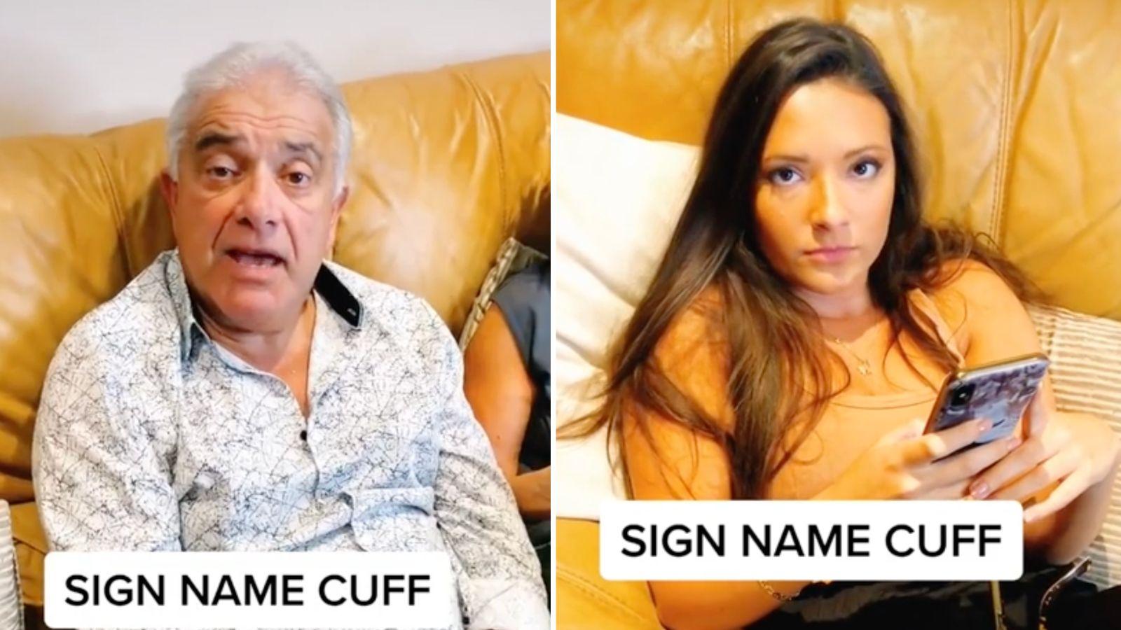 Two people saying Sign Name Cuff in a TikTok video. 