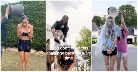 (l-r): Multiple people doing the Ice Bucket Challenge