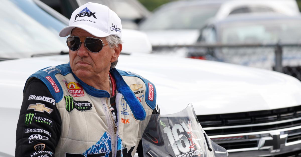 John Force watches the action during qualifying for the NHRA SuperGrip Thunder Valley Nationals on June 8, 2024 at Bristol Dragway.