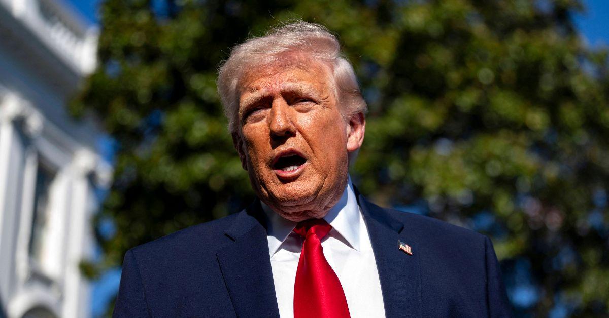 Donald Trump addressing press outside the White House.