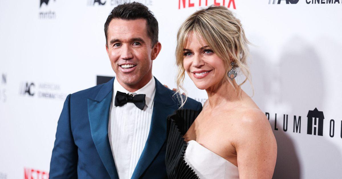 Kaitlin Olson and Rob McElhenney at awards honoring Ryan Reynolds in 2022.