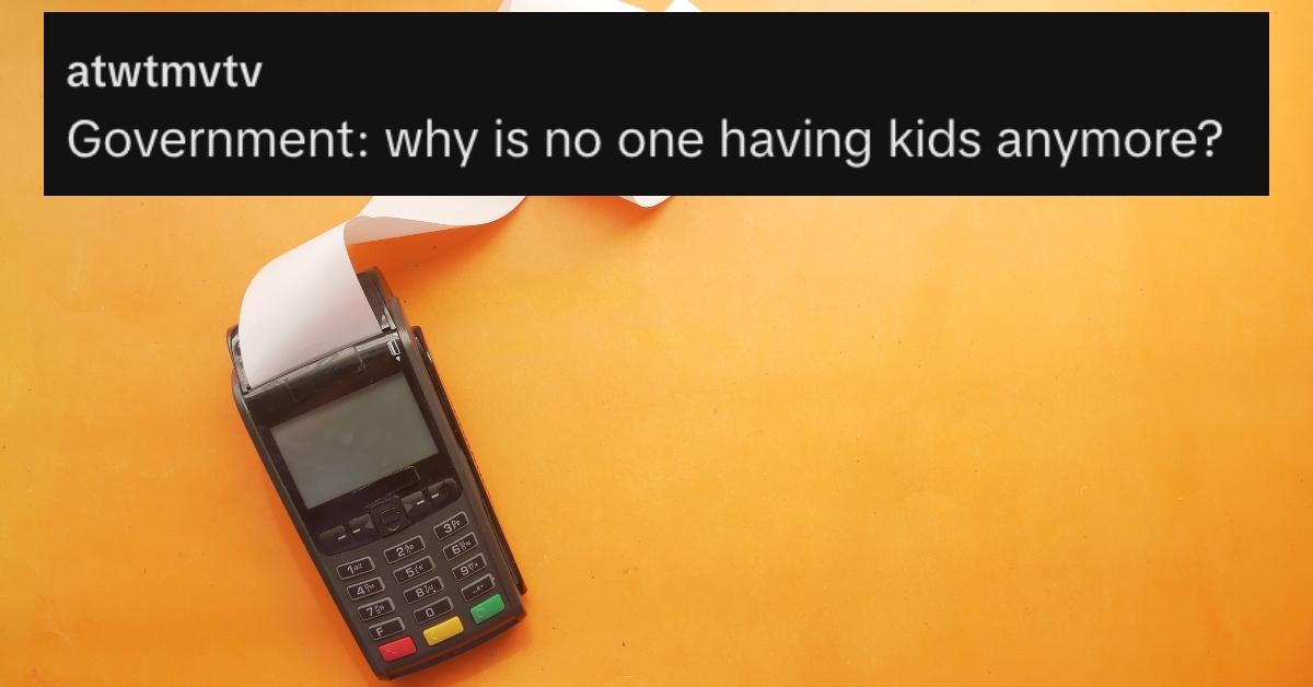 Screenshot of comment under TikTok about cost of living being high over picture of a calculator