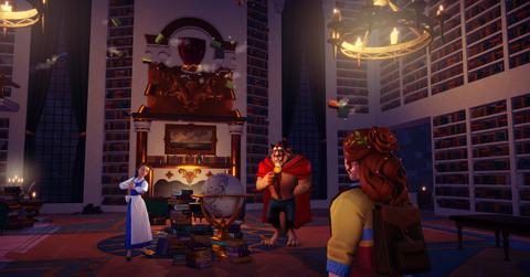 'Disney Dreamlight Valley' Screenshot of Beast and Belle inside their a study room.