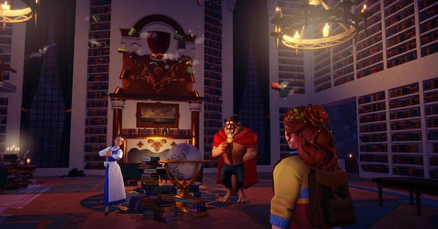 'Disney Dreamlight Valley' Screenshot of Beast and Belle inside their a study room.