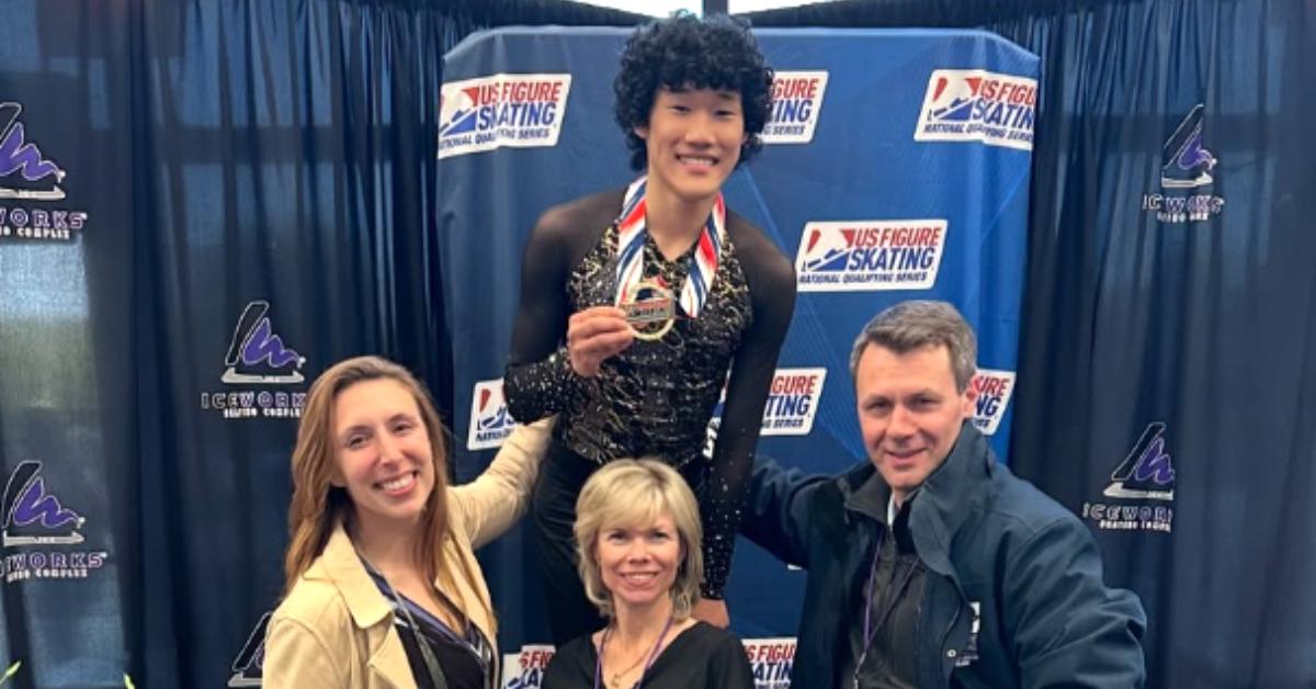 Professional figure skater Spencer Lane with Anne Goldberg-Baldwin, Evgenia Shishkova, and Vadim Naumov.