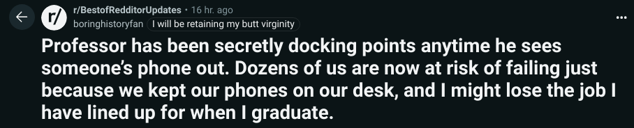 Professor Secretly Docked Points for Keeping Phones on Desks