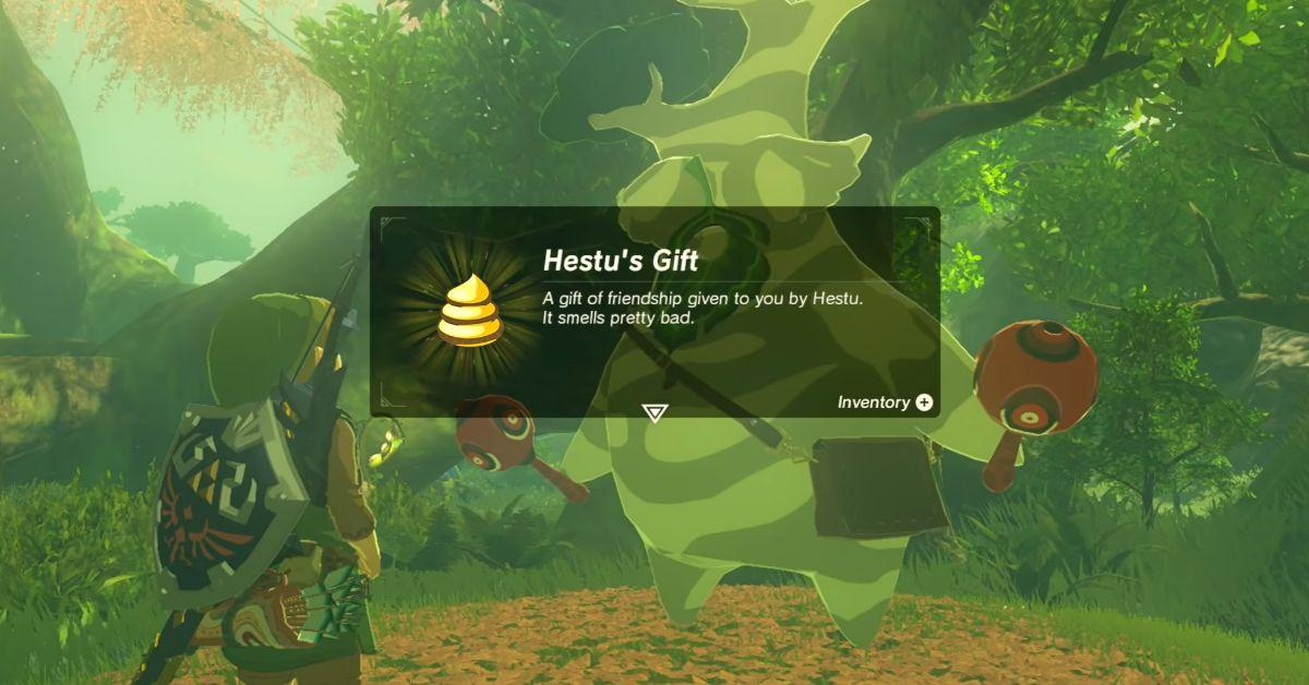 Hestu giving Link a reward for finding all the Koroks.