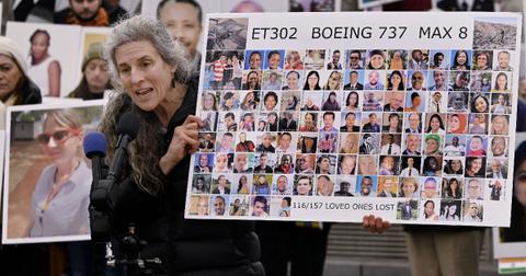 Nadia Milleron, whose daughter Samya Stuno died in the Boeing 737 MAX crash in Ethiopia on March 10, 2019, speaks during a memorial protest