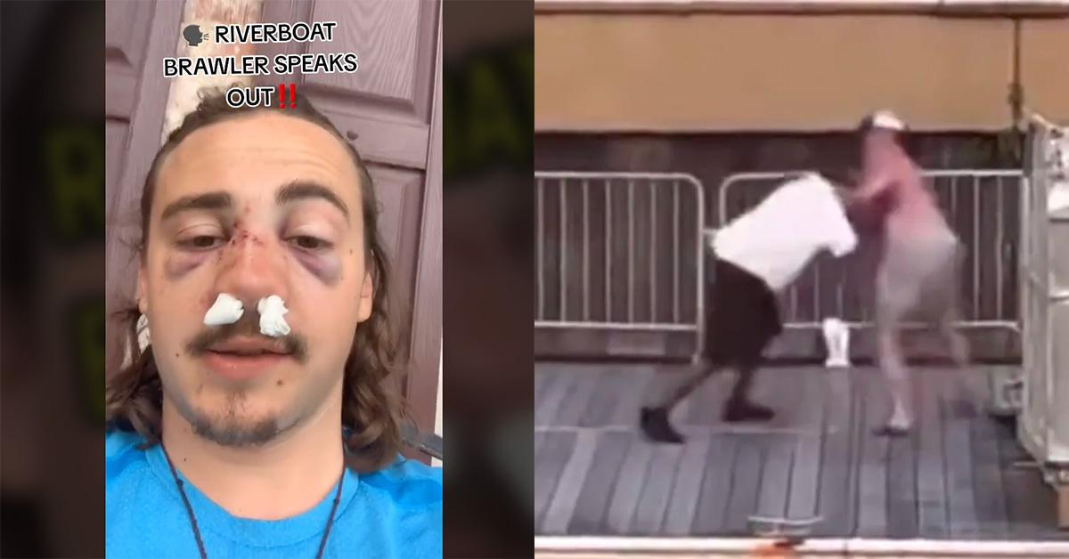 Video of a man claiming to be.a riverboat fighter side by side with a still of the fight.