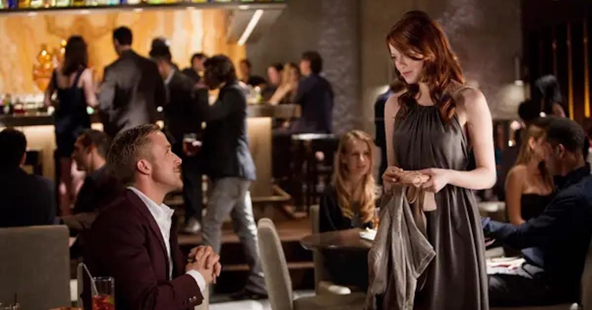 Ryan Gosling and Emma Stone in 'Crazy Stupid Love' meet-cute