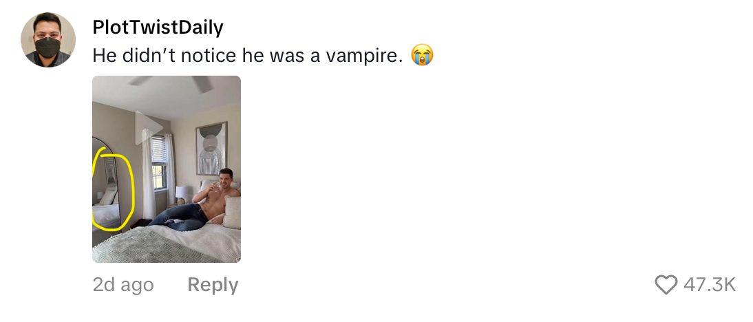 Comment on woman video of her pranking her boyfriend with AI shirtless plumber joke.