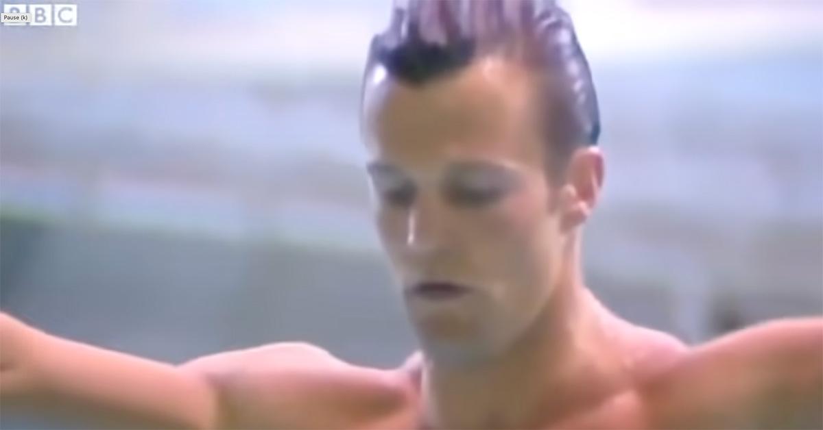 Jason Statham preparing for a dive in 1990. 