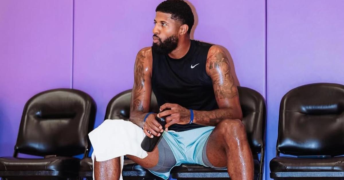 Paul George practicing for an NBA game.