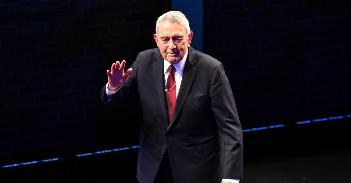 Dan Rather takes the stage for a "Stories of a Lifetime" event at the Minetta Lane Theatre on Feb. 18, 2020, in New York City