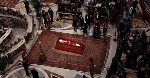 Pope Francis laying in state.