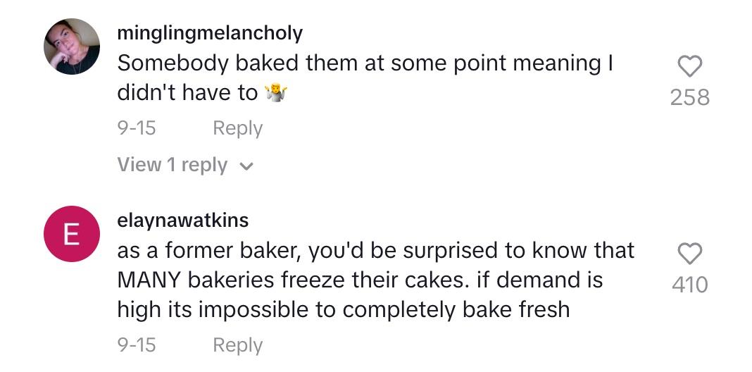 Comments on TikTok video of Walmart employee claiming the store's donuts aren't made fresh.