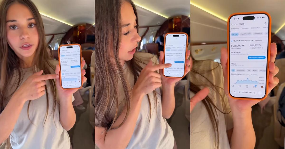 OnlyFans creator Sophie Rain shows her followers proof of her earnings while riding in a private jet.
