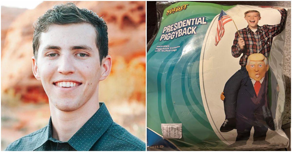 Tyler Robinson and the Trump piggyback costume he wore for Halloween.