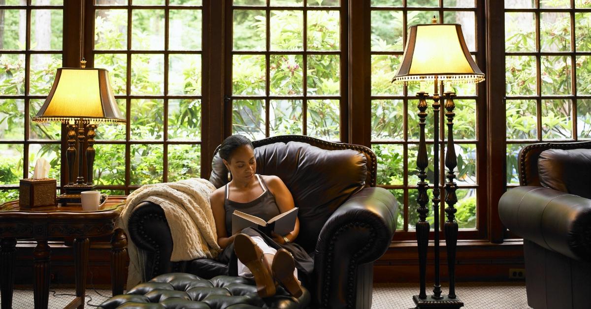 A woman reading a book.