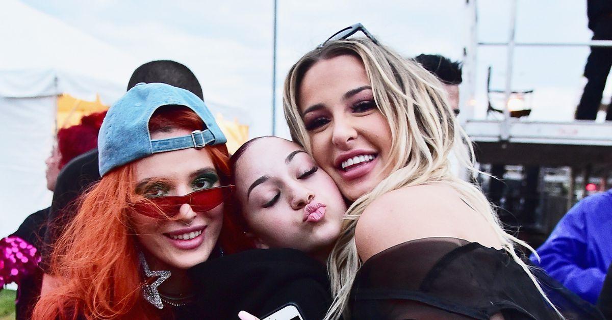 (l-r): Bella Thorne, Danielle Bregoli, and Tana Mongeau posing together.