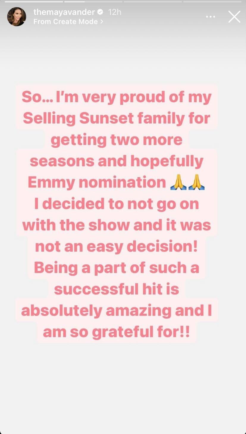 maya vander instagram leaving selling sunset