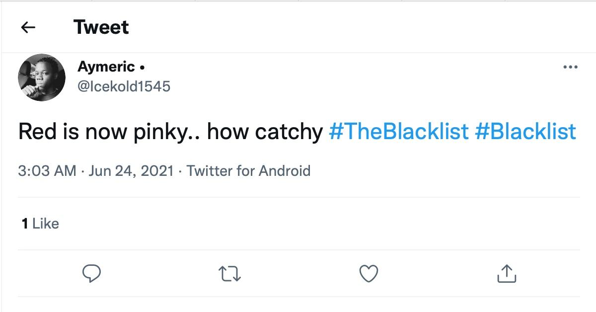 A tweet about Red aka Pinky