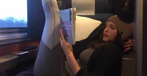 Reem Amara photographed candidly on a train.