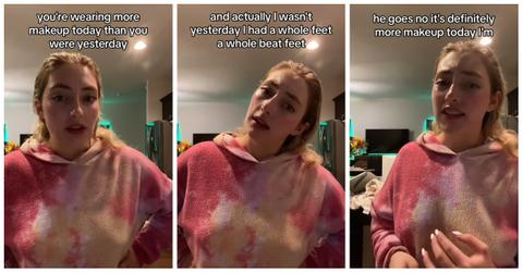 TikToker @alexandloveland said her male co-worker insisted he knew more about her makeup routine than she did.