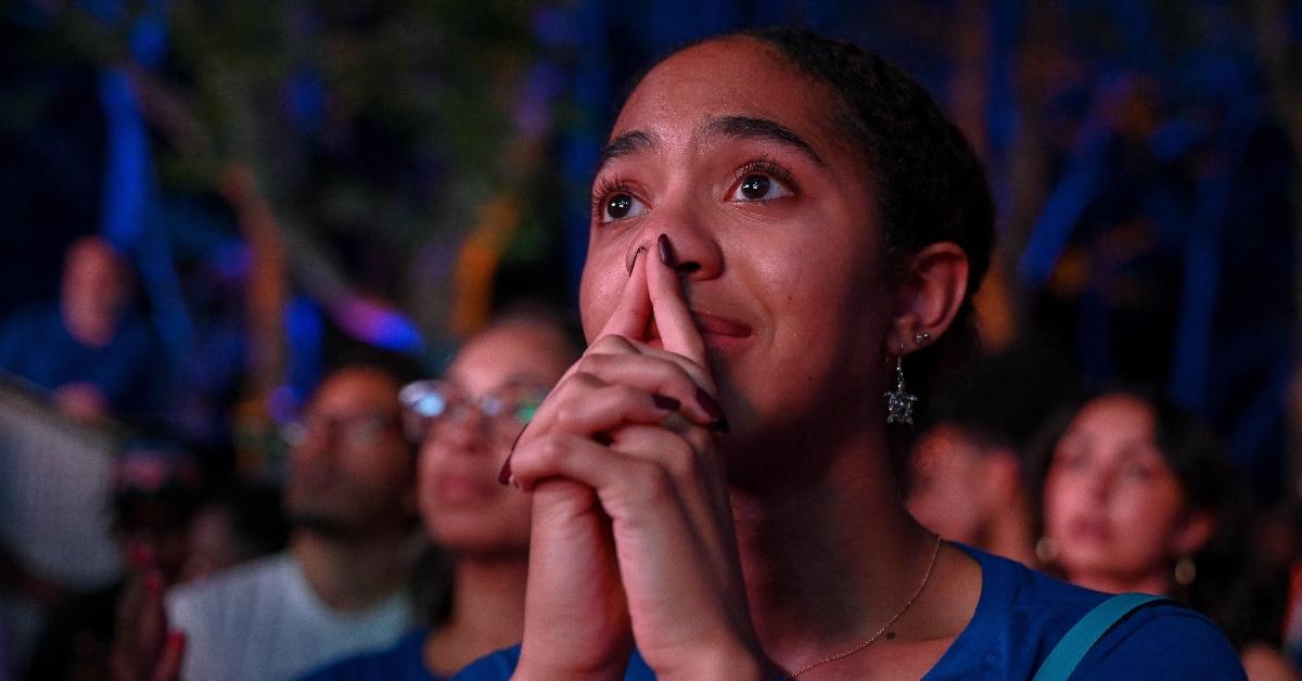 A Knicks fan watching Game 2 at a watch party in NYC