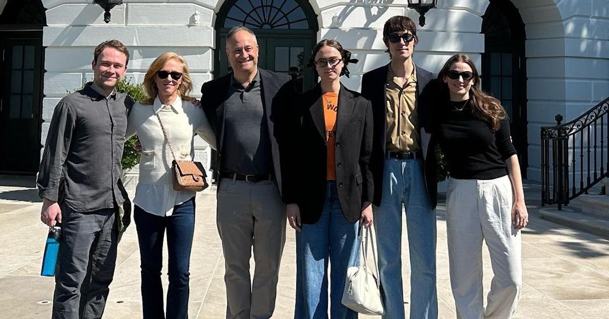 Cole, Kerstin, Doug, and Ella Emhoff and friends at Doug and Kamala's home