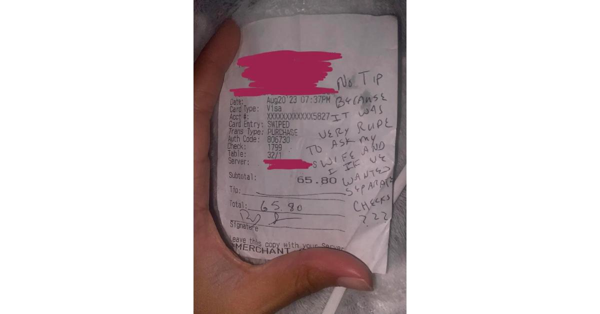 Customers Didn’t Tip Server After She Asked if They’d Split Bill