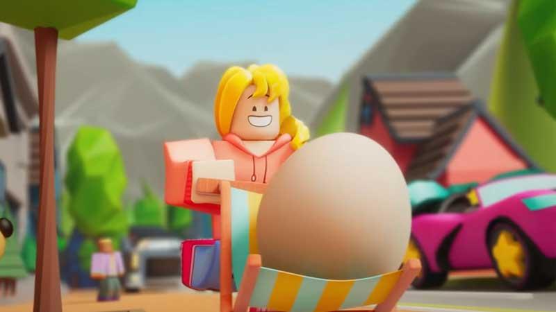 A roblox player toting around an egg in 'Adopt Me'