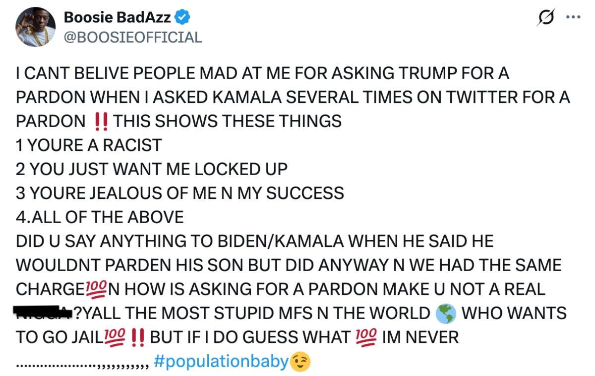 Boosie's tweet about the backlash