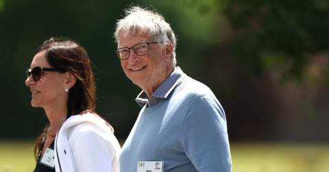 Bill Gates, founder of Microsoft, walks with Paula Hurd to lunch at the Allen & Company Sun Valley Conference on July 13, 2023 in Sun Valley, Idaho. Every July, some of the world's most wealthy and powerful figures from the media, finance, technology and political spheres converge at the Sun Valley Resort for the exclusive weeklong conference. (Photo by Kevin Dietsch/Getty Images)