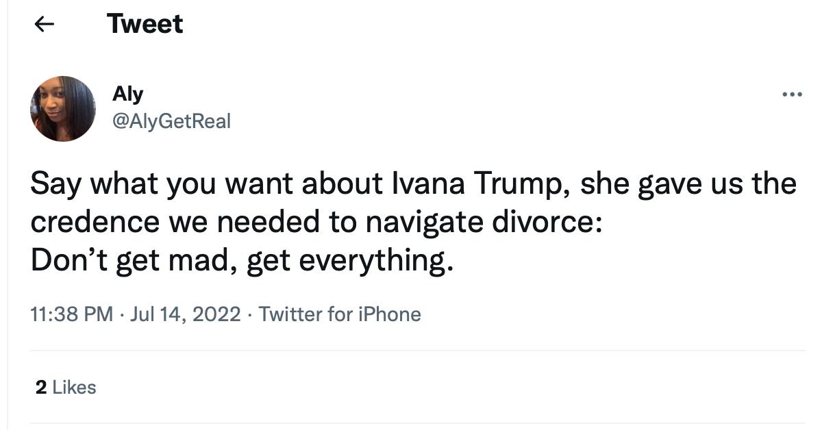 A tweet about Ivana Trump's famous line in 'The First Wives Club'