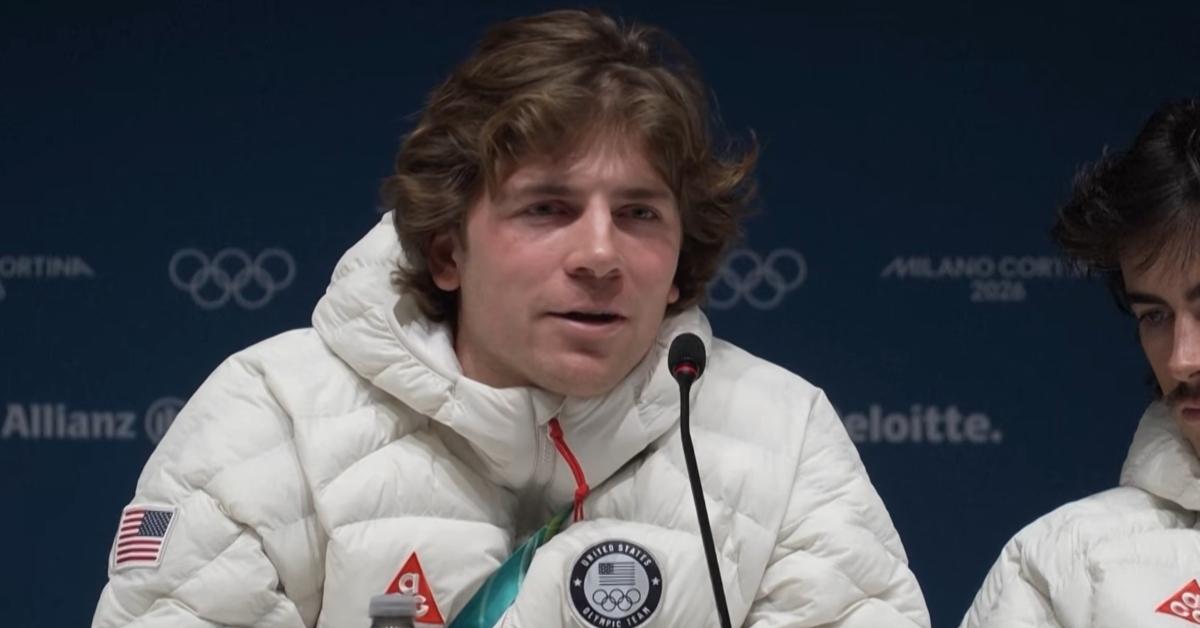 Hunter Hess talks to reporters about the Olympics.