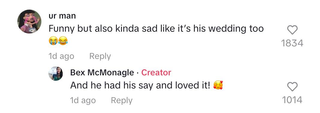 tiktok comment becca feat jack sign wedding