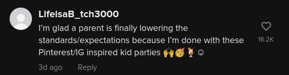 A TikTok comment about the birthday party invitation