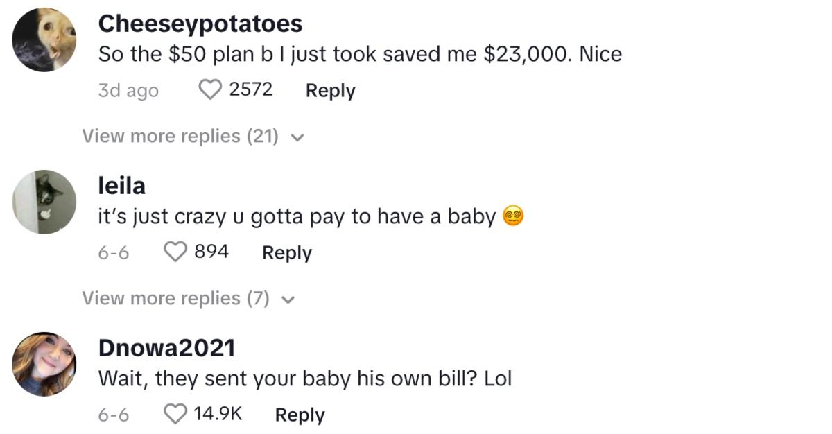 TikTok creator @paytopotatoe shares medical bills from giving birth in the United States and users comment on the video