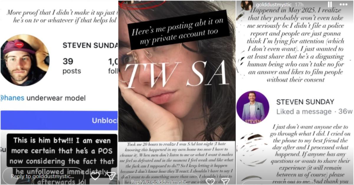 Collage of pictures accusing Steven Sunday on Love is Blind