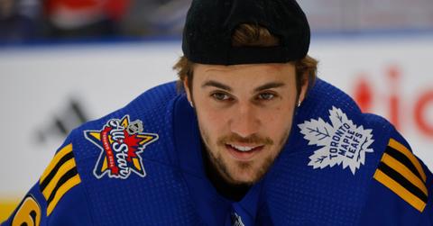 Justin Bieber skates in warmups prior to the 2024 NHL All-Star Game