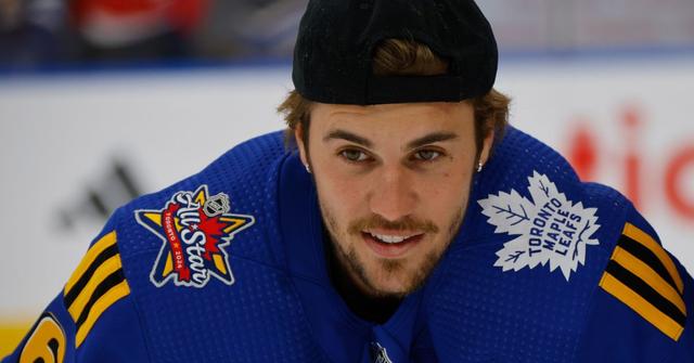 Justin Bieber skates in warmups prior to the 2024 NHL All-Star Game