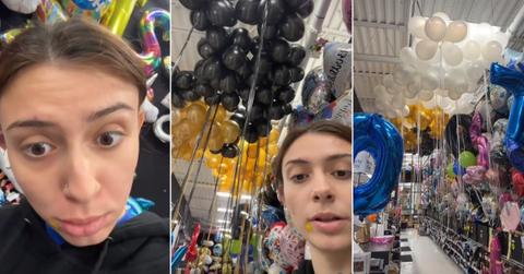 A Party City employee complete an order for 306 balloons