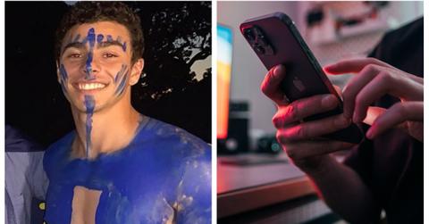 (L-R): Luigi Mangione; a man holding a cell phone