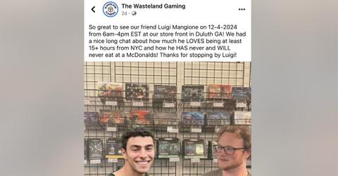 A picture of Luigi Mangione edited into a game store.