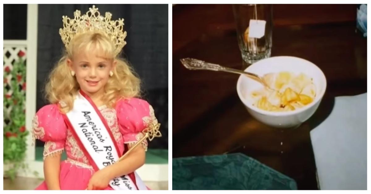 (L-R): JonBenet Ramsey at a beauty pageant; bowl of pineapples