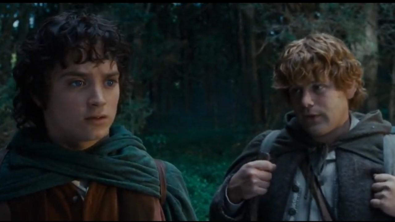 Frodo Baggins and Samwise Gamgee in the woods