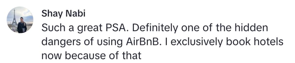 A TikTok comment about airbnb host scams woman