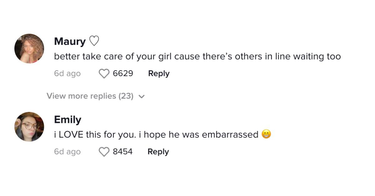 tiktok comments about girl getting free food after boyfriend asked her to do separate checks